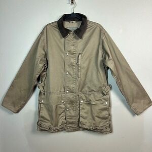 Banana Republic Field Jacket Men's Small Canvas Olive‎ Green Corduroy Barn Chore